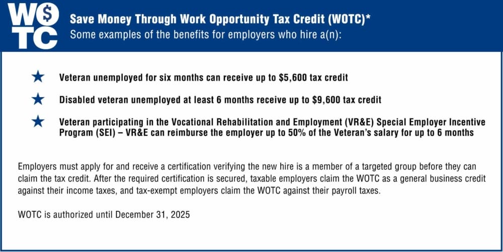WOTC Work Opportunity Tax Credit up to $5,600 tax credit