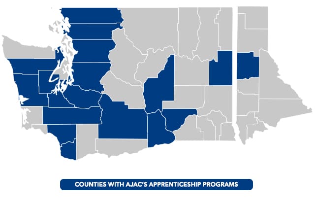 Map of Washington and Idaho where AJAC operates apprenticeship program